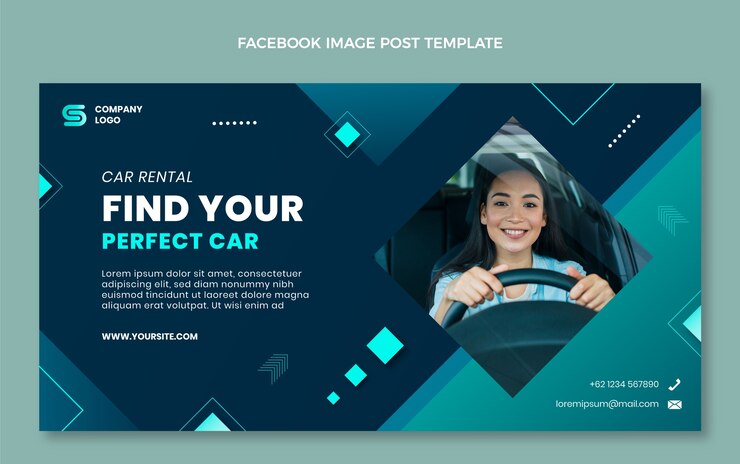Vecteur gratuit modèle de publication sur les réseaux sociaux de location de voiture dégradé