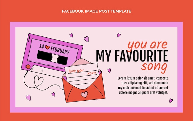 Vecteur gratuit modèle de publication sur les réseaux sociaux pour la saint-valentin dessiné à la main