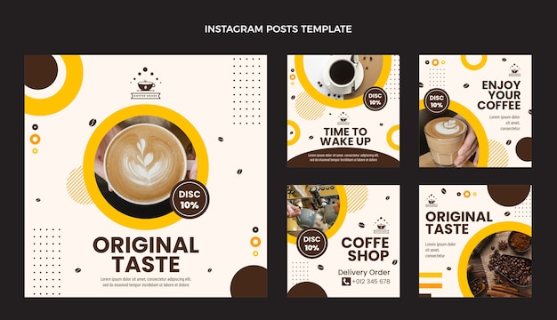 Modèle de publications instagram de café design plat