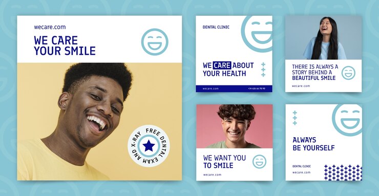 Vecteur gratuit modèle de publications instagram de clinique dentaire design plat