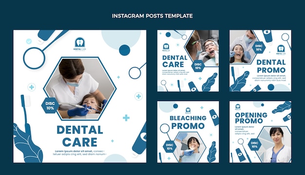 Vecteur gratuit modèle de publications instagram de clinique dentaire minimale au design plat