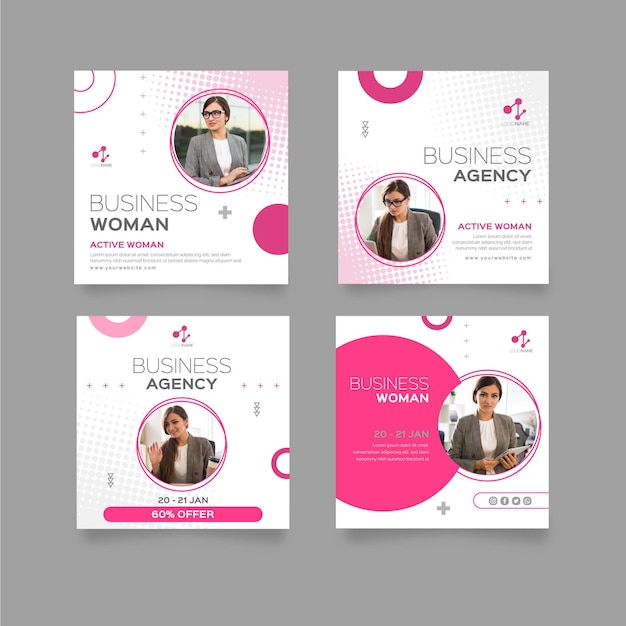 Vecteur gratuit modèle de publications instagram femme d'affaires