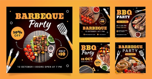 Vecteur gratuit modèle de publications instagram pour une fête barbecue