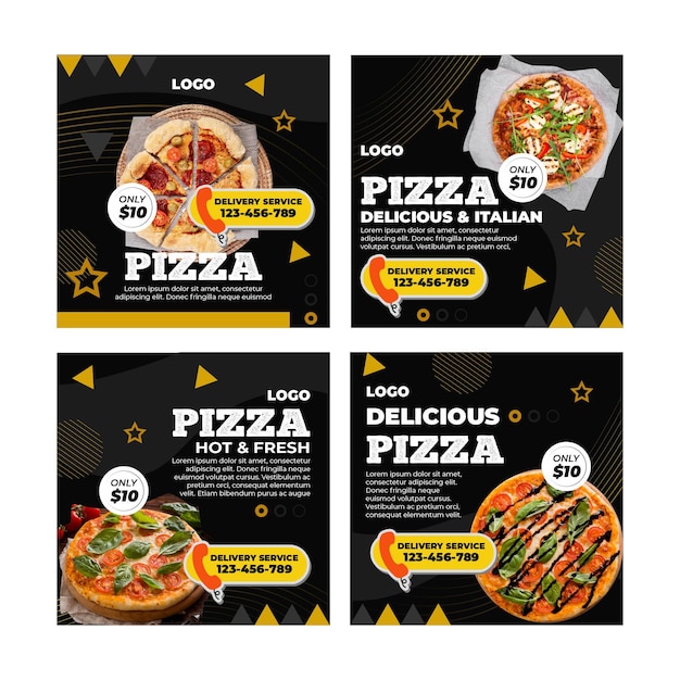 Vecteur gratuit modèle de publications instagram de restaurant de pizza