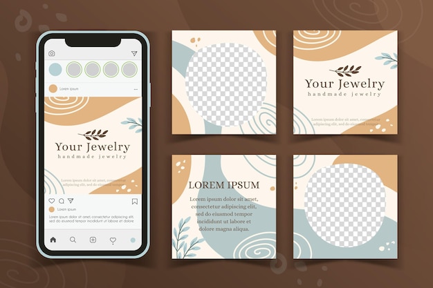 Vecteur gratuit modèle de publications sur les réseaux sociaux de bijoux faits à la main