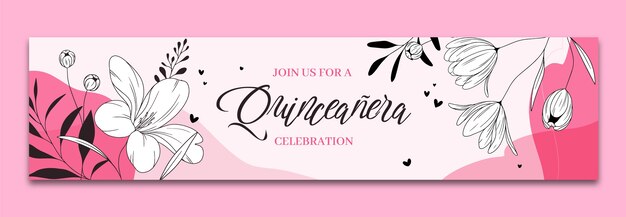 Vecteur gratuit modèle de quinceanera dessiné à la main