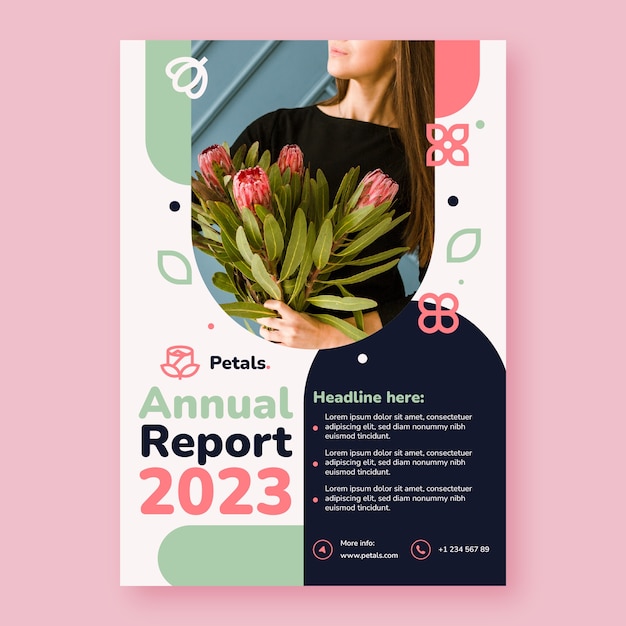 Vecteur gratuit modèle de rapport annuel de concept de fleuriste