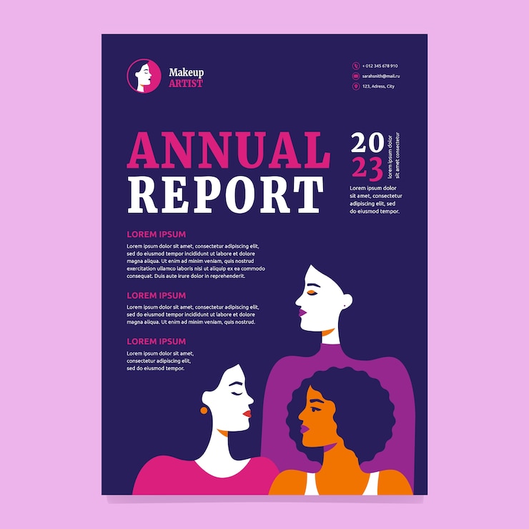 Vecteur gratuit modèle de rapport annuel de maquilleur plat