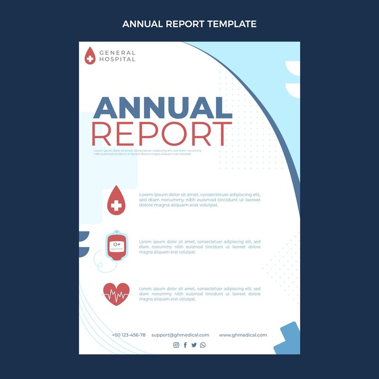 Vecteur gratuit modèle de rapport annuel médical design plat
