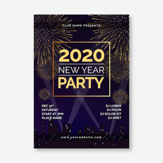 Vecteur gratuit modèle réaliste de flyer du parti nouvel an 2020