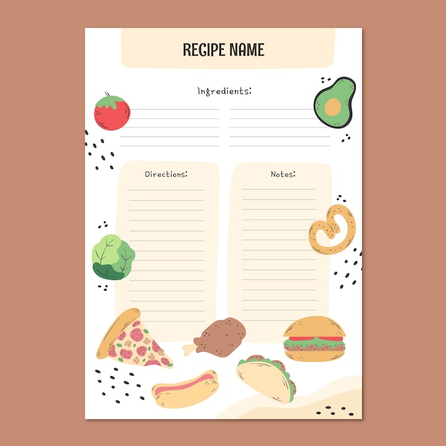 Vecteur gratuit modèle de recette dessiné à la main