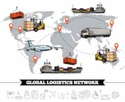 Vecteur gratuit modèle de réseau logistique mondial