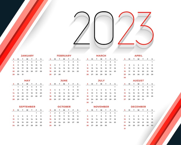 Vecteur gratuit modèle rouge de calendrier d'entreprise moderne 2023
