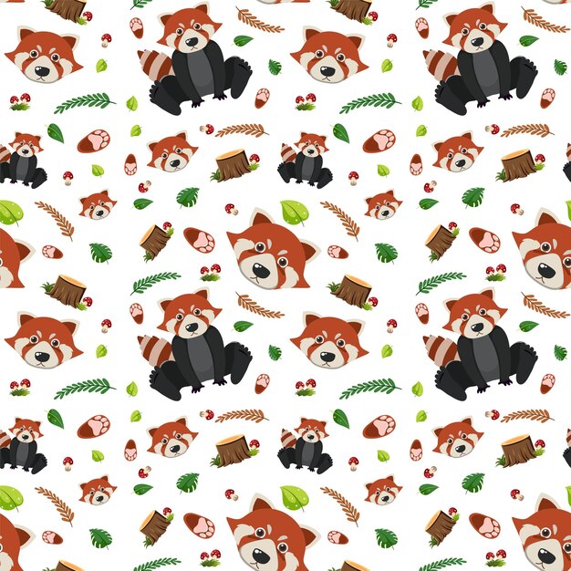 Modèle Sans Couture Animal Mignon Panda Rouge