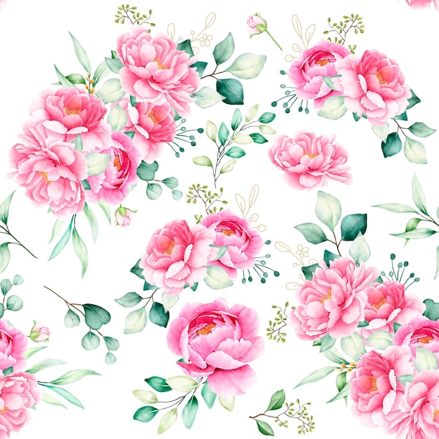 modèle sans couture aquarelle roses et pivoines