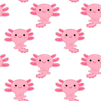 Modèle sans couture axolotl mignon. fond d'animaux de dessin animé fond de vecteur coloré pour les enfants, textile, tissu à motifs, papier peint.
