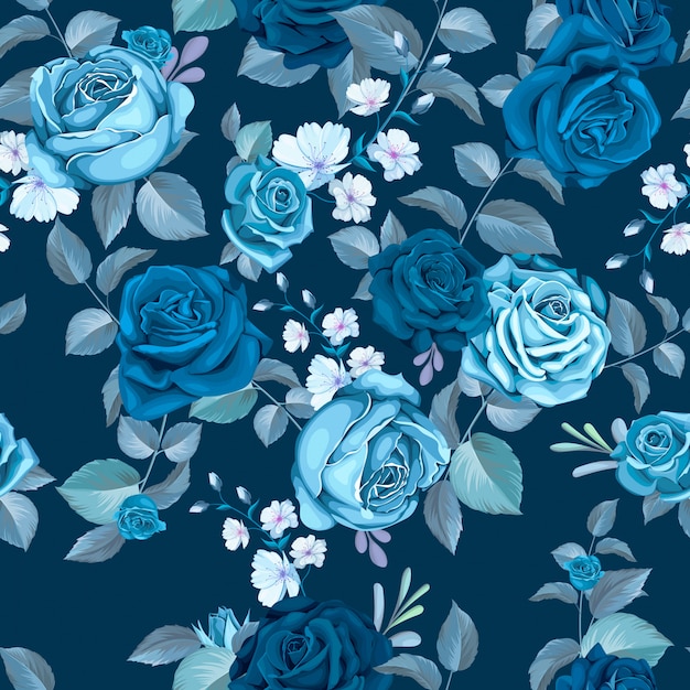 Modèle sans couture bleu classique avec des fleurs