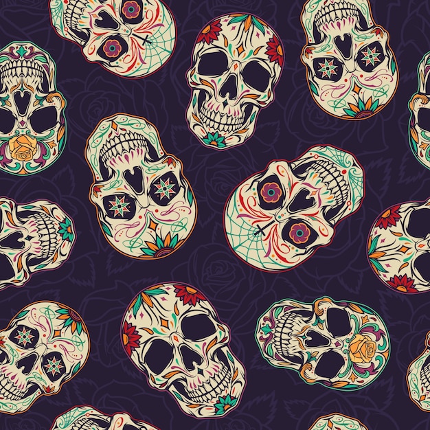 Vecteur gratuit modèle sans couture de dia de los muertos