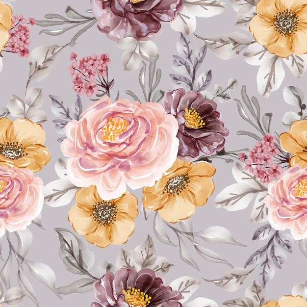 Vecteur gratuit modèle sans couture avec fleur de printemps rose vintage