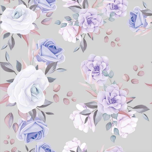 Vecteur gratuit modèle sans couture de fleur romantique avec décoration de fleurs violettes