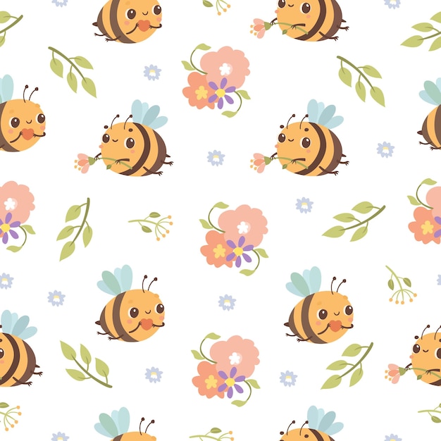 modèle sans couture avec des fleurs et des abeilles