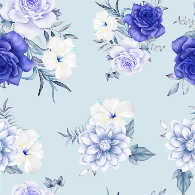 modèle sans couture floral aquarelle bleu marine et violet de luxe