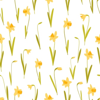 Modèle sans couture de jonquilles jaunes sur fond blanc illustration vectorielle dans un style plat