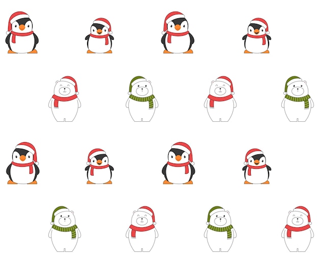 Modèle Sans Couture De Noël Avec Des Pingouins Et Des Ours Polaires.