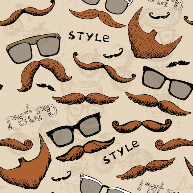 Vecteur gratuit modèle sans couture rétro avec des lunettes et une moustache