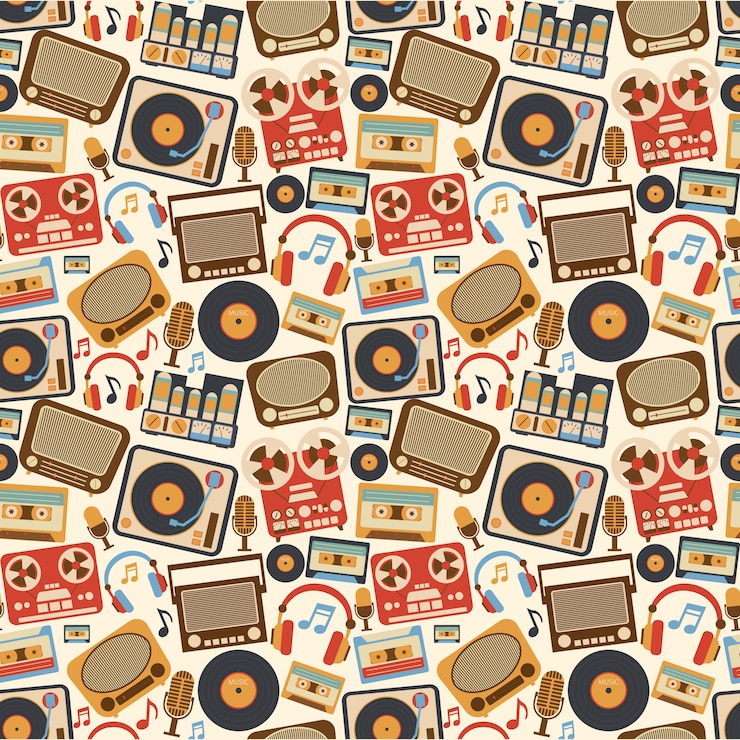 Vecteur gratuit modèle sans couture rétro de musique