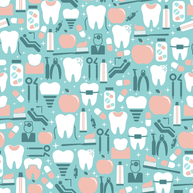 Vecteur gratuit modèle sans couture de soins dentaires de couleur pastel