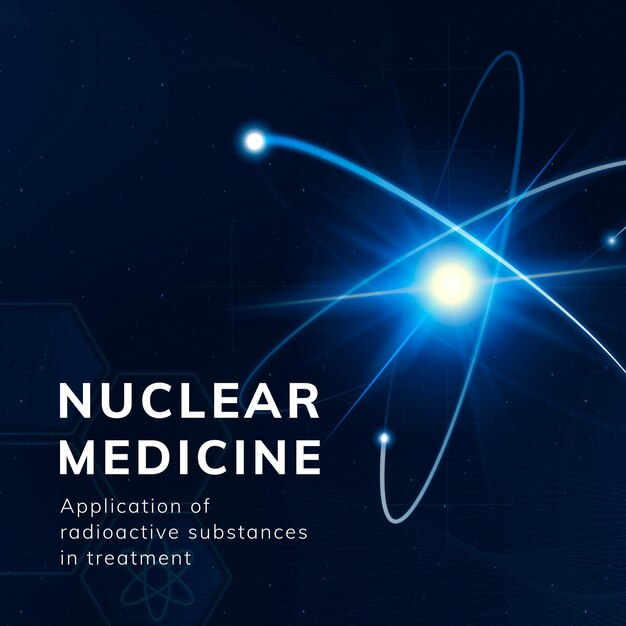 Modèle de science de médecine nucléaire vecteur atome publication sur les médias sociaux
