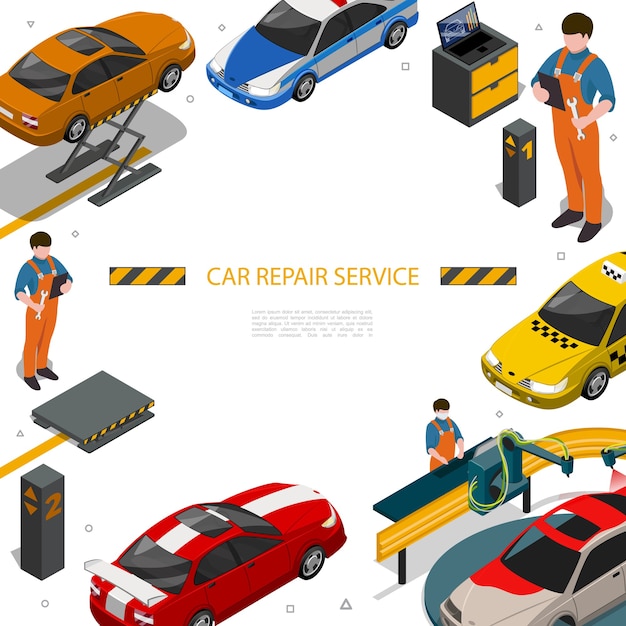 Modèle de service de réparation de voiture isométrique