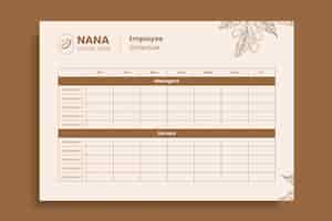 Vecteur gratuit modèle simple d'horaire des employés du café nana