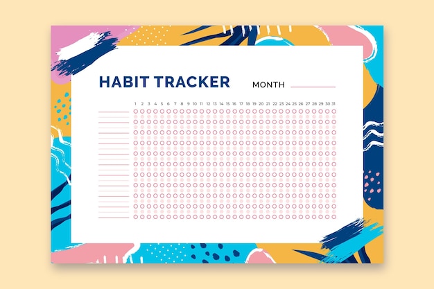 Vecteur gratuit modèle de suivi d'habitude avec des formes colorées