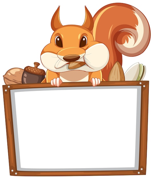 Vecteur gratuit modèle de tableau blanc avec un écureuil mignon mangeant