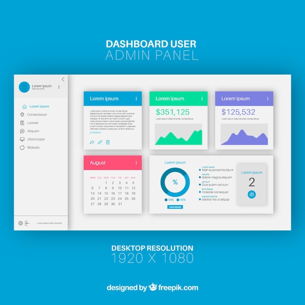 Vecteur gratuit modèle de tableau de bord d'administration avec un design plat