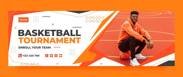 Modèle d'en-tête twitter de basket-ball design plat