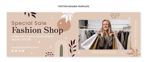 Vecteur gratuit modèle d'en-tête twitter boutique minimal design plat