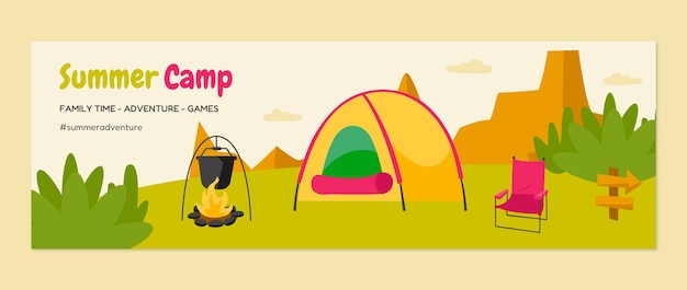 Modèle d'en-tête twitter de camping d'été plat