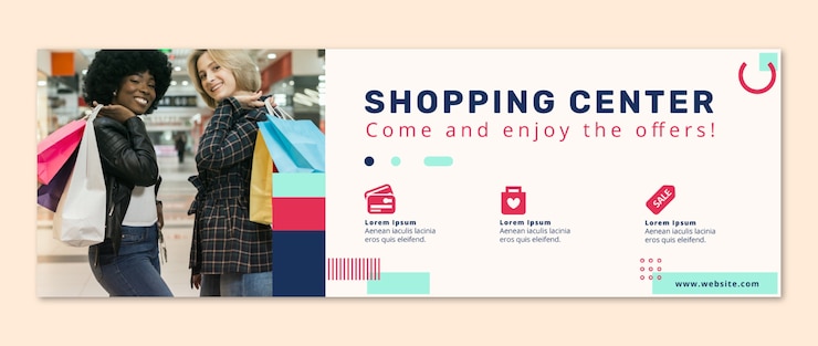 Vecteur gratuit modèle d'en-tête twitter de centre commercial design plat