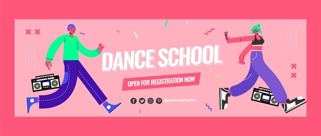 Modèle d'en-tête twitter d'école de danse design plat