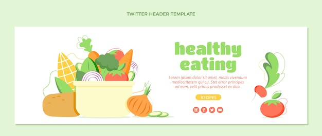 Vecteur gratuit modèle d'en-tête twitter de nourriture saine design plat