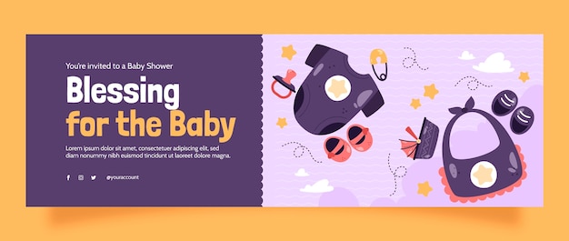 Vecteur gratuit modèle d'en-tête twitter plat pour baby shower