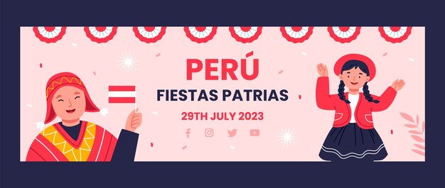 Modèle d'en-tête twitter plat pour les célébrations des fiestas patrias péruviennes