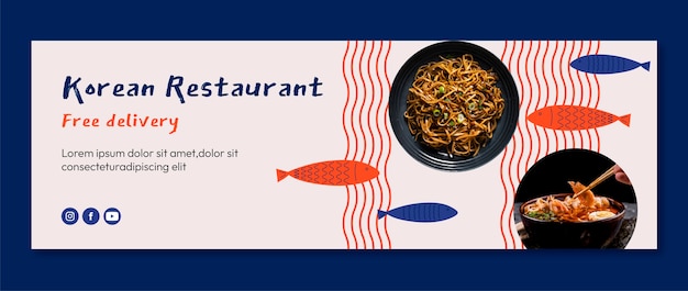 Modèle D'en-tête Twitter De Restaurant Coréen Design Plat