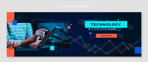 Vecteur gratuit modèle d'en-tête twitter de technologie de conception plate