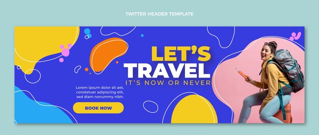 Modèle d'en-tête twitter de voyage design plat