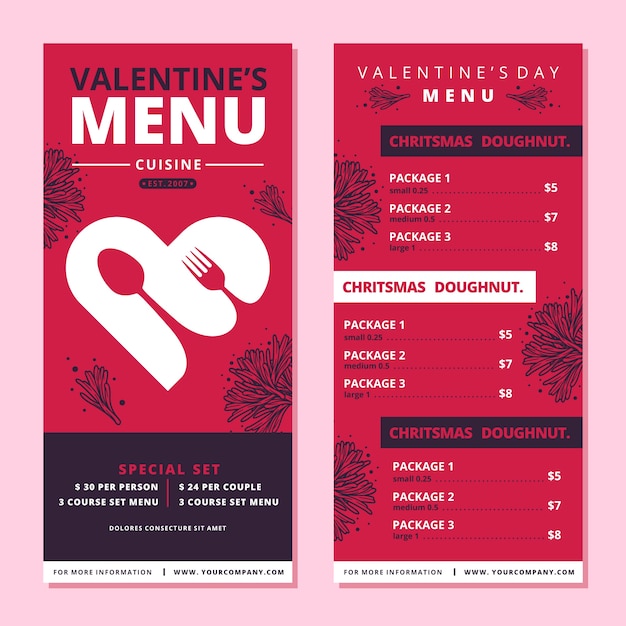 Modèle Thématique Pour Le Menu De La Saint-valentin