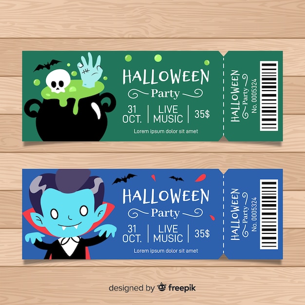 Vecteur gratuit modèle de ticket de fête halloween coloré dessiné à la main